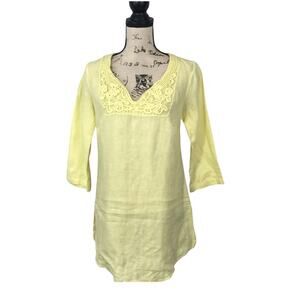 Malvin Women's yellow linen swim cover up embroidered bib XL